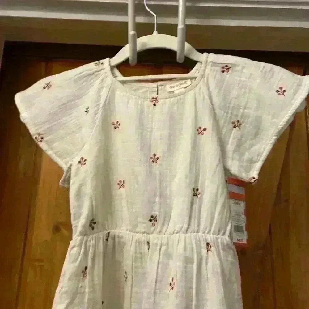 Cat and Jack Girls Off White Short Sleeve Knee Length Dress Size XS (4/5) NWT - Picture 3 of 8